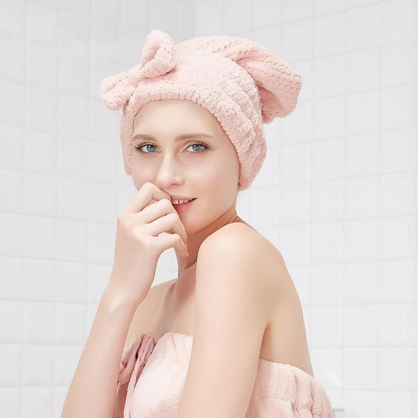 

1 pieces hygroscopicity bowknot coral pineapple microfiber hair turban quickly dry hair hat wrapped cap towel toallas towels