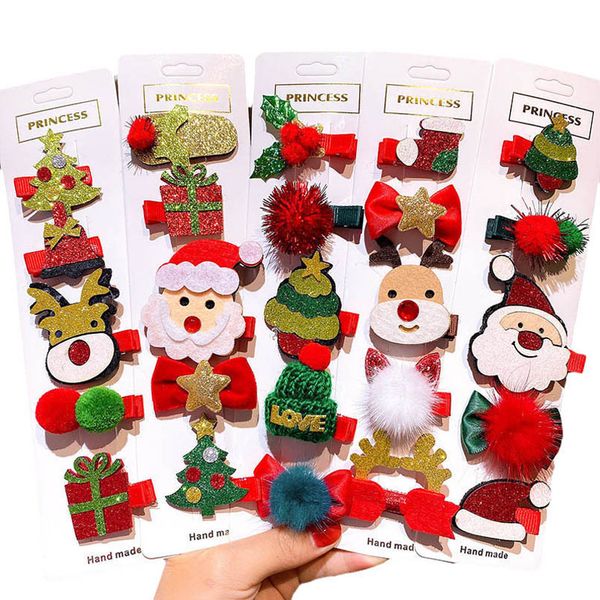 

girls hair accessories hairclips bb clip kids barrettes clips baby children accessory christmas hairpin cute cartoon ornament 5pcs/sets head, Slivery;white
