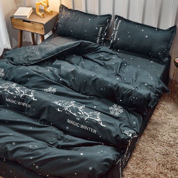 

net red nordic wind dark grey navy blue four bed sheet quilt cover student dormitory three piece boy stain ristant