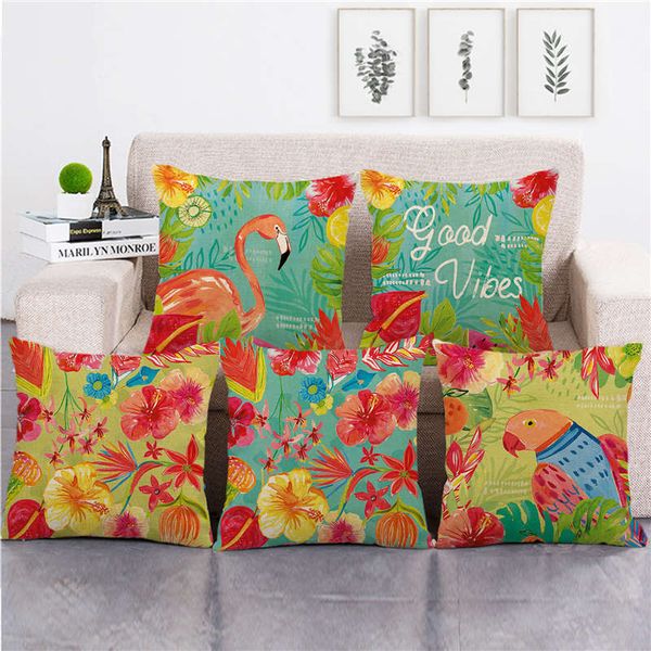 

45cm*45cm tropical flower and birds in watercolor red throw cushion cover linen/cotton sofa pillow cover decorative pillow case