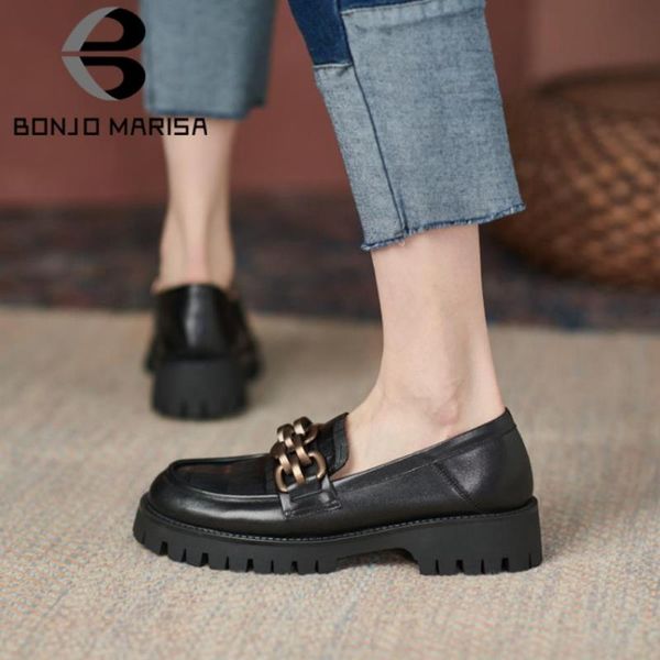 

dress shoes bonjomarisa genuine letaher platform chunky heel metal chian loafers women pumps cosplay goth black comfy leisure ladies