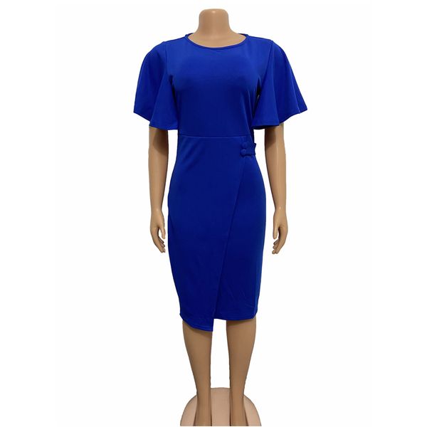 

2021 women's blue bodycon dress button design o-neck bodycon office lady elegant midi plus size dresses party gowns dress, Black;gray