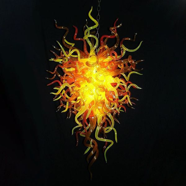 Ручная взорванная стеклянная лампа Американские хрустальные люстры Современная гостиная подвесное освещение 24 на 48 дюйма желтого оранжевого шампанского цвета