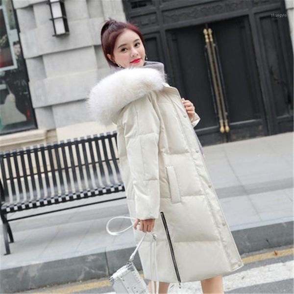 

winter women down coats loose long real fur collar coats thick warm female long down parkas white duck parkas outwear t6891, Black