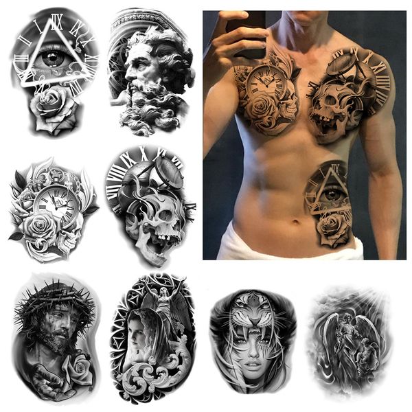 

big size temporary tattoo stickers cool fake tattoos waterproof halloween skull removable sticker body art dark realistic semi-permanent mak