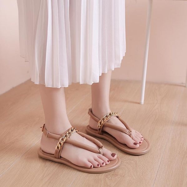 

sandals women's summer women flip flop decoration comfortable outdoor female cool metal chain leisure flat woman, Black
