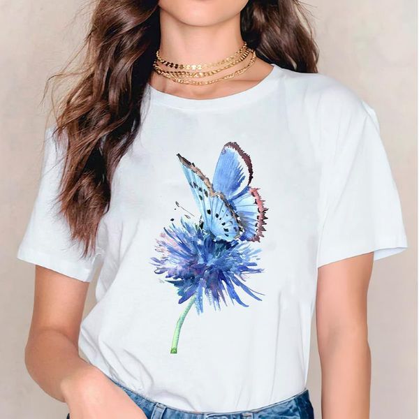 

t-shirts t shirts for women watercolor butterfly flower short sleeve 90s womens graphic ladies print lady female tee t-shirt, White