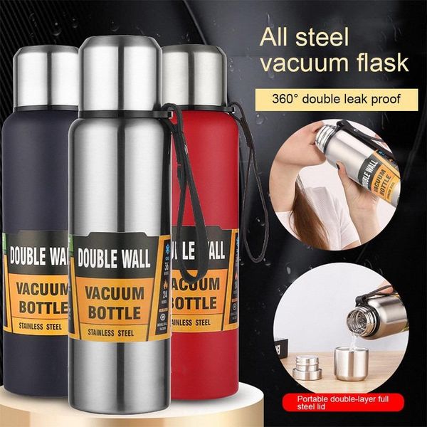 

water bottles 500/750/1000/1500ml thermo for tea 1 liter large capacity insulated cup military style outdoor sports vacuum flask double wall