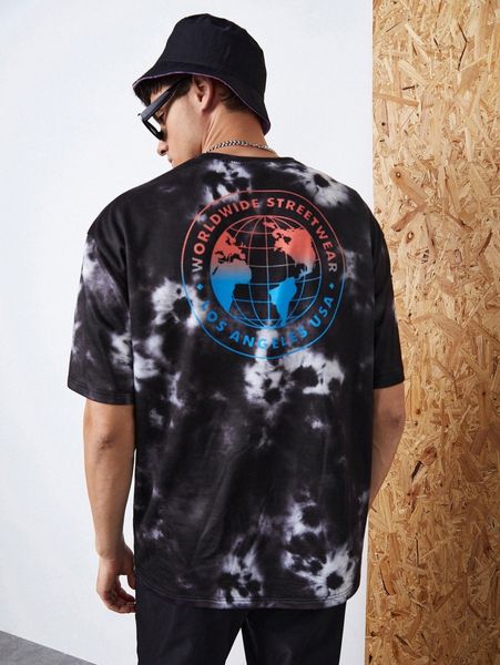 

men earth and letter graphic tie dye tee w9bh#, White;black