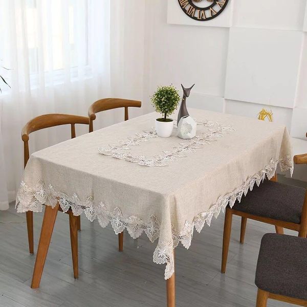 

european style light grey cotton linen embroidered lace table cloth home decorative table/ refrigerator dust-proof cover