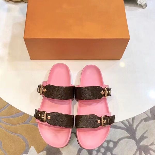 

classic designer sandal slides sandals for women women shoes summer metal button outdoor beach genuine leather buckle platform slippers with, Black