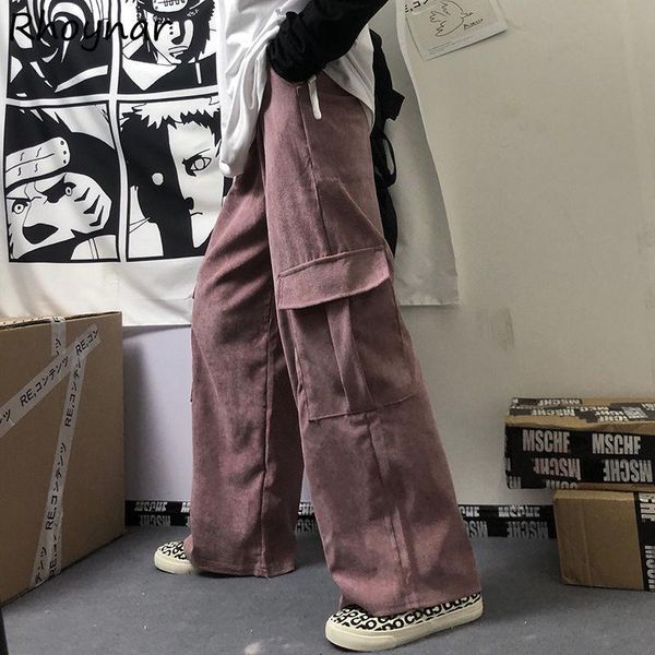 

women's pants & capris cargo women harajuku chic bf style pockets corduroy high waist loose all-match vintage retro bottoms spring fall, Black;white