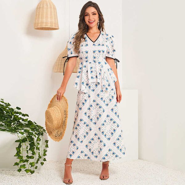 

casual dresses summer fashion women's beach vacation short-sleeved v-neck printing sweet long a-line hepe, Black;gray