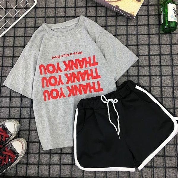 

2021 new summer casual sportswear women t shirt shorts two piece set printed letter female pure color plus size pajama suit sets, Gray