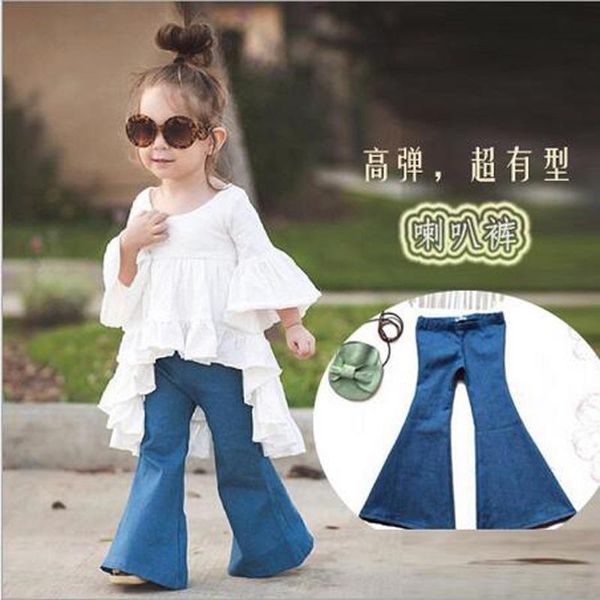 

new girl pants kids trousers fashion girls jeans long style girl leggings casual kids denim pants princess girls clothes, Blue