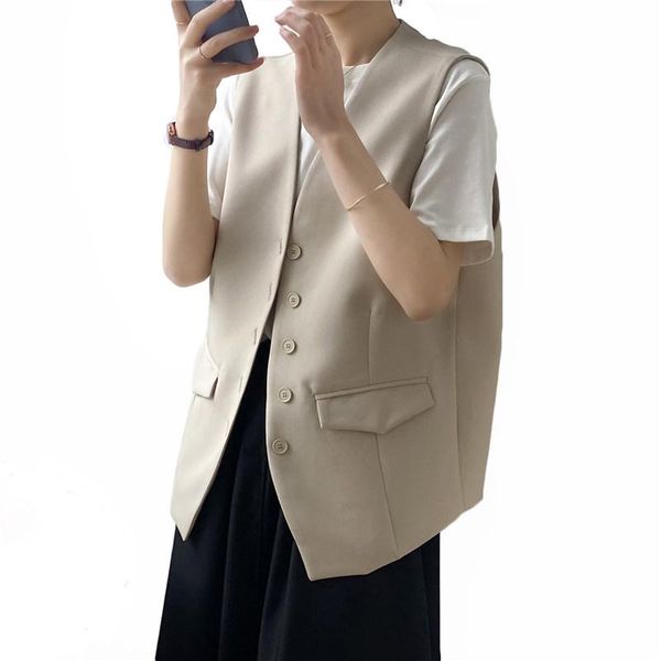 

women's jackets elegant suit jacket women 2021 spring summer fashion korean version loose sleeveless solid black khaki female jd1189, Black;brown