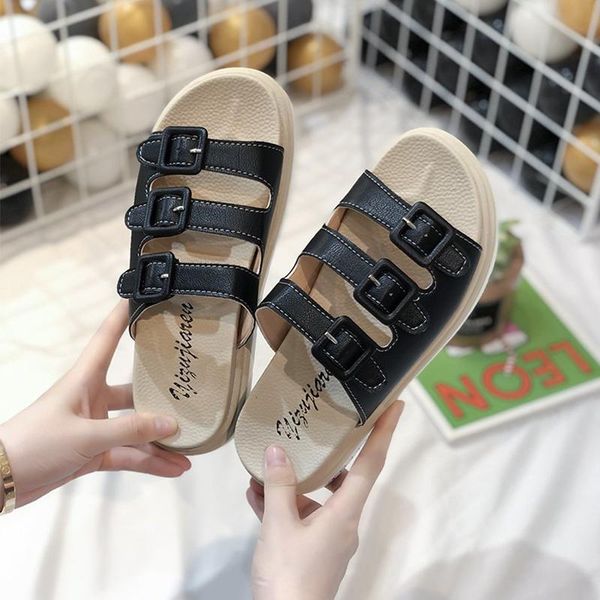 

women black rome slippers 2021 summer casual platform shoes beach slides fashion buckle strap designer outdoor flat shoes women