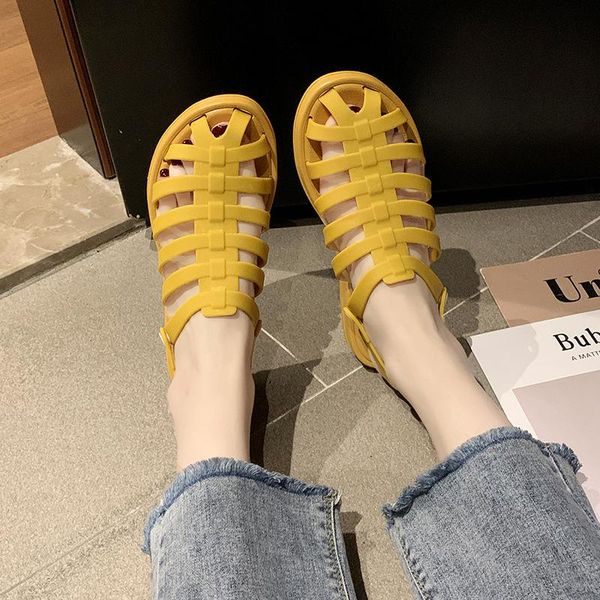 

slippers 2021 summer sandals female flat bottom non-slip hollow roman shoes two wear wild beach soft baotou, Black
