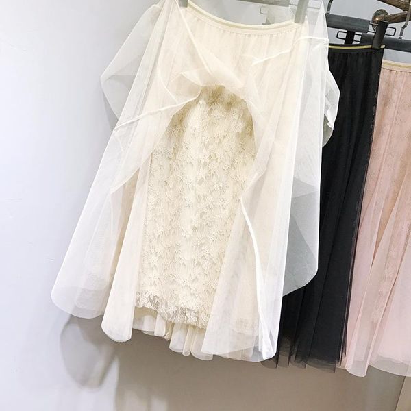 

skirts 2021 summer women skirt lace flower slim mesh women's harajuku, Black