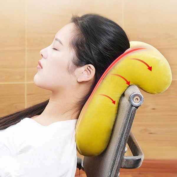 

pillow neck portable travel noon nap zipper closure office home desk soft cushion with hole