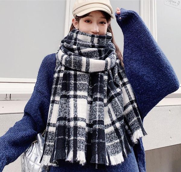 

scarves women scarf fashion plaid winter for ladies cashmere shawls wraps warm neck triangle bandage, Blue;gray