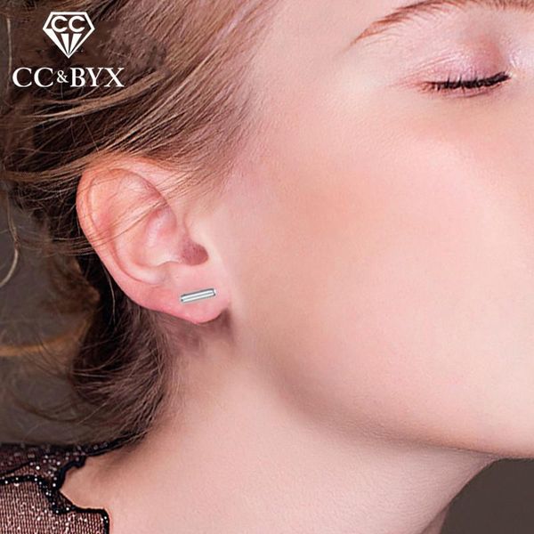 

stud pure silver 925 earrings for women punk style minimalist brand design ladies small studs brincos party gift cce518, Golden;silver