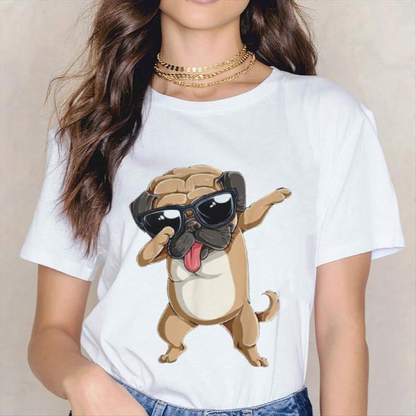 

french fighting dog food print women short sleeve summer harajuku graphic casual grunge female, White