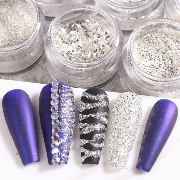 

nail glitter 5g silver white color with retro mixed sequins for girls art pwder decoration pearlescent gradient, Silver;gold