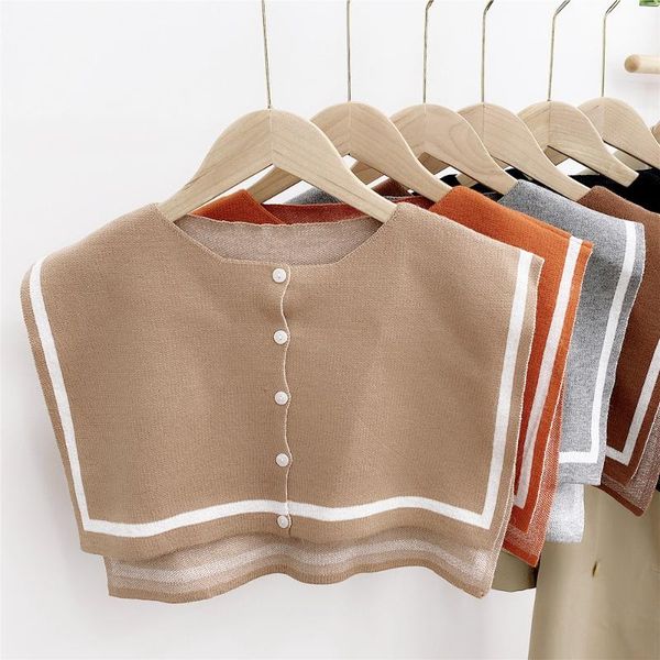 

bow ties sitonjwly women false collars decor knitted big shawl button down fake collar neck warmer cape female shirt detachable, Black;gray