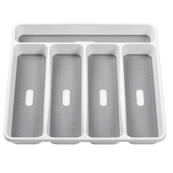 

silverware tray fork collection container 5 compartments soft-grip lining plastic cutlery storage box for tableware