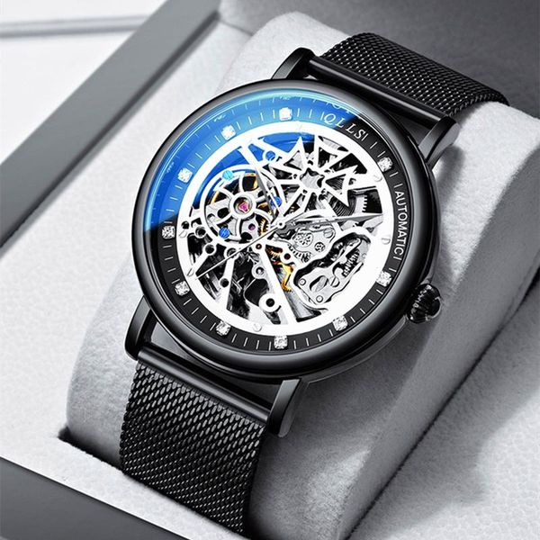 

wristwatches qlls watch automatic mechanical men's men business casual steel mens wristwatch erkek kol saati, Slivery;brown