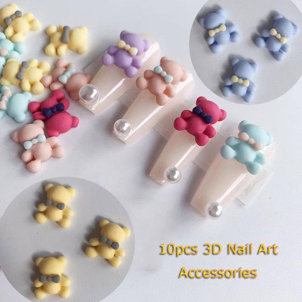 

nail art decorations 10 pcs manicure jewelry accessories cute cartoon bear decorative shiny crystal mini 3d resin ornaments, Silver;gold