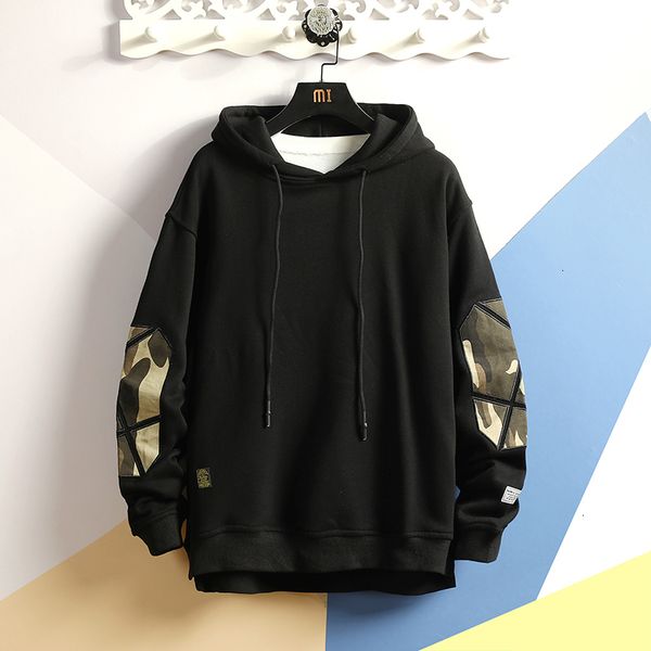 

2021 new plus size patchwork contrasted color hoodies men casual hooded sweatshirt hip hop streetwear fashion hoodie x52l, Black