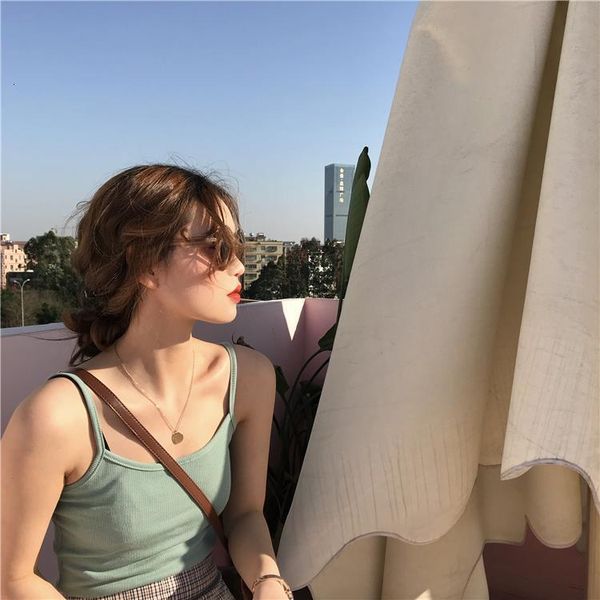 

7 colors summer women slim stretchy cropped tank female camis sleeveless solid t shirts crop dx7003, White