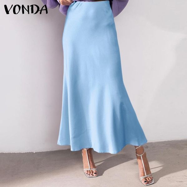 

skirts summer high waist vonda 2021 women pleated party long elegant solid streetwears faldas de mujer, Black