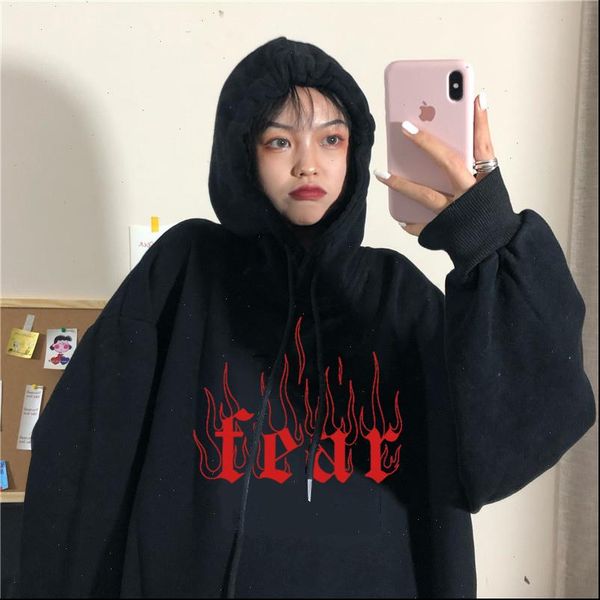 

harajuku hoodies women oversize loose sleeve letter print womens hip hop punk streetwear vintage black para tracksuit clothes