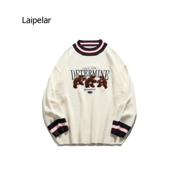 

design couple's wear bear color contrast fashion sweater men's and women's korean style 2021 new, White;black