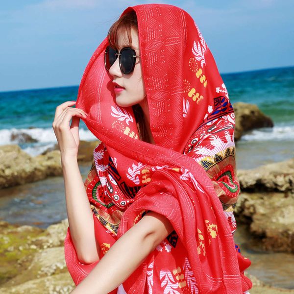 

seaside sunscreen cotton linen yarn air conditioning variety shawl national style summer women's silk scarf, Blue;gray
