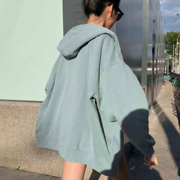 

2021 new fashion solid thick oversize hoodie women casual autumn winter warm hoodies coat female streetwear loose sweatshirt l7dv, Black