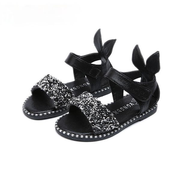 

Children Sandals Toddlers Girl Cute Sweet Princess Rhinestone With Rabbit Ear Soft Shoes Big Girl Kids Beach Shoes Fashion 21-36, Pink