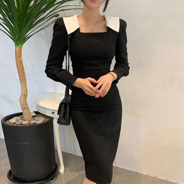 

2021 new primavera outono elegante escritrio senhora vestir para trabalhar magro manga comprida bodycon vestido u5pg, Black;gray