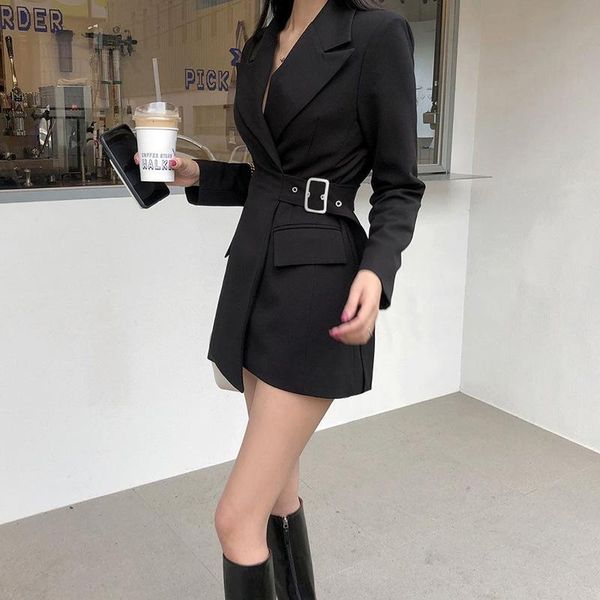 

women's suits & blazers office blazer with sashes business suit black buttonless women solid colors mid length spring autumn fashion ko, White;black