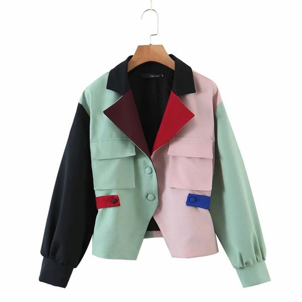 

women's jackets [ewq]long sleeve wommen coats european fashion trend ladies clothing turn-down collar patchwork design casual jacket 20, Black;brown