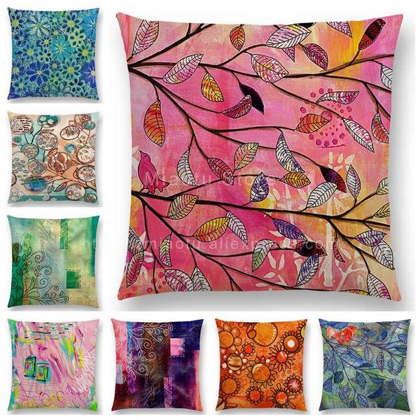 

abstract colors art painting pastel flowers leaf colorful blocks fantasy decorative pattern sofa throw pillow case cushion cover