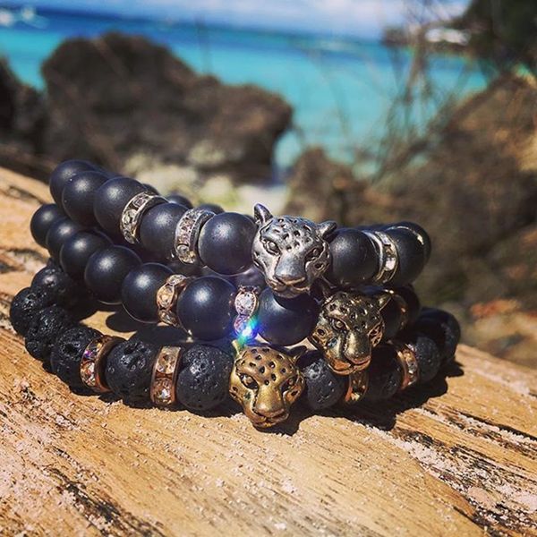 

charm bracelet for men gold leopard head accessories natural stone couple bracelet wristband womens bracelets gifts for friends, Bronze;silver