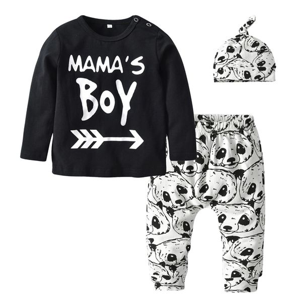 3 stücke Säuglingskleidung Set Herbst Neugeborene Kleidung Baby Mama Jungen Langarm T-shirt Tops Cartoon Panda Hosen Hut Outfit Set 210309