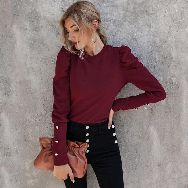 

women's blouses & shirts elegant puff sleeve blouse shirt women fashion autumn winter female office lady button, White