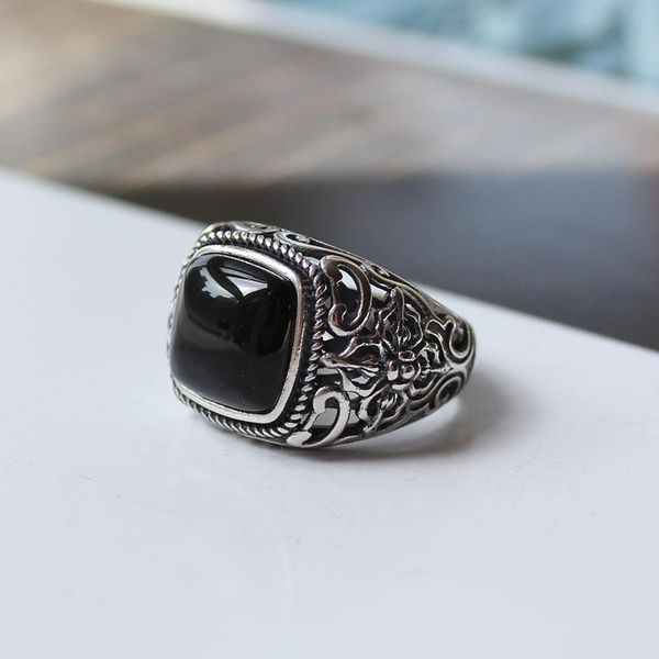 

party favor chrome/hearts rings 925 sterling silver personalized fashion worn hollow out cross pattern black agate ring