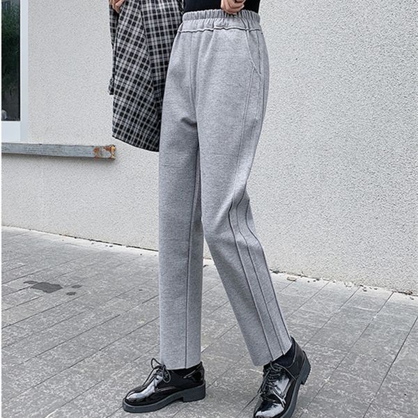 

2021 ol casual high waist straight women bottoms new autumn winter woolen pants solid thick warm loose trousers ibll, Black;white
