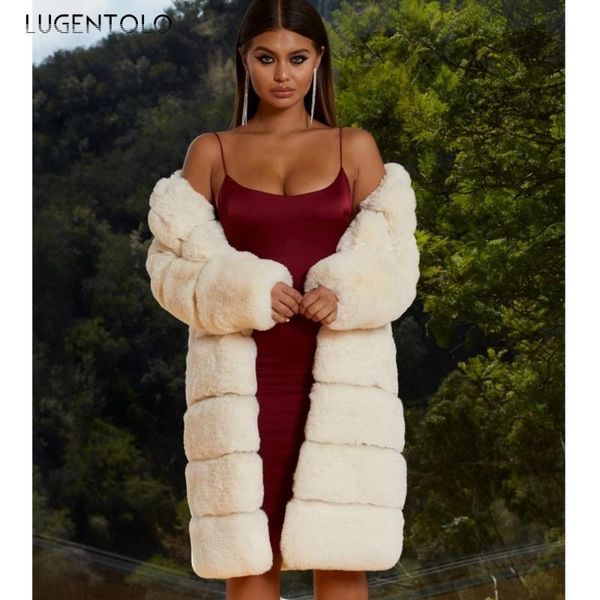 

women's fur & faux lugentolo long coat women plus size thick warm winter fashion wide-waisted open stitch o-neck teddy, Black